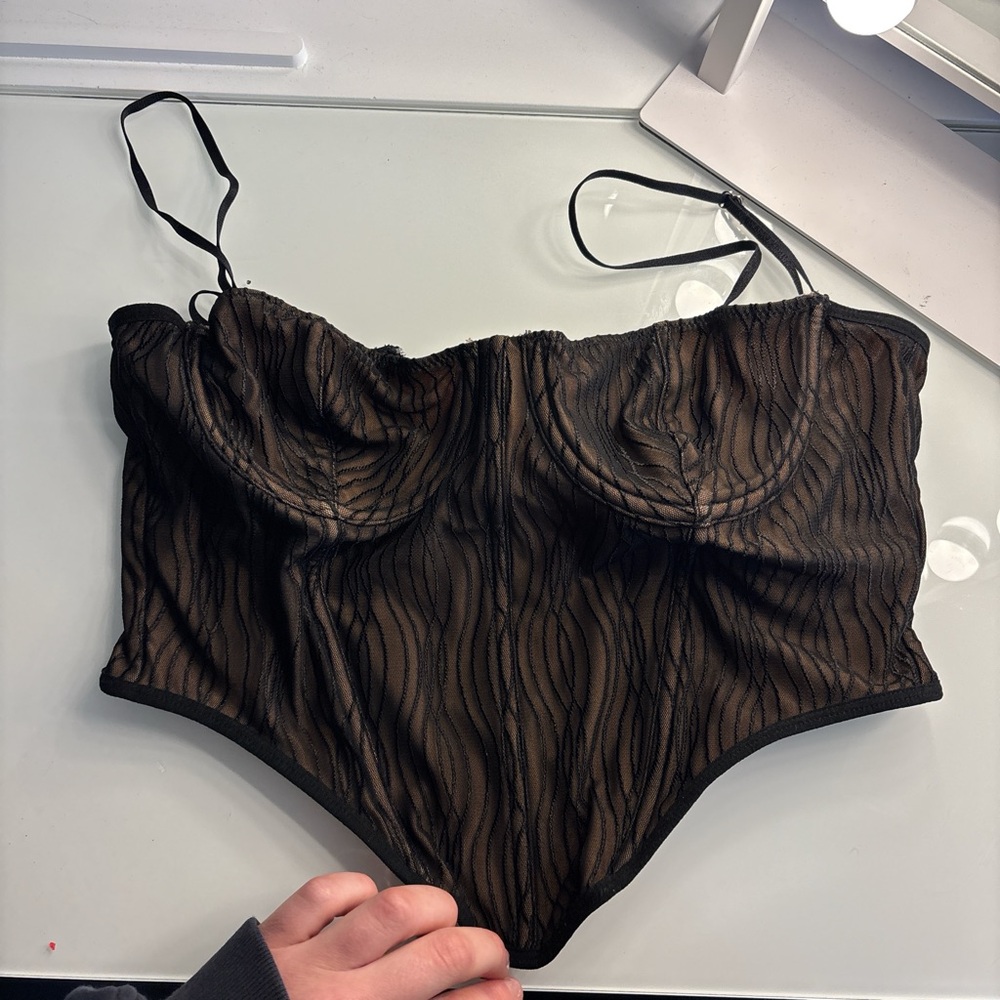 White Fox Black and Tan Corset Top